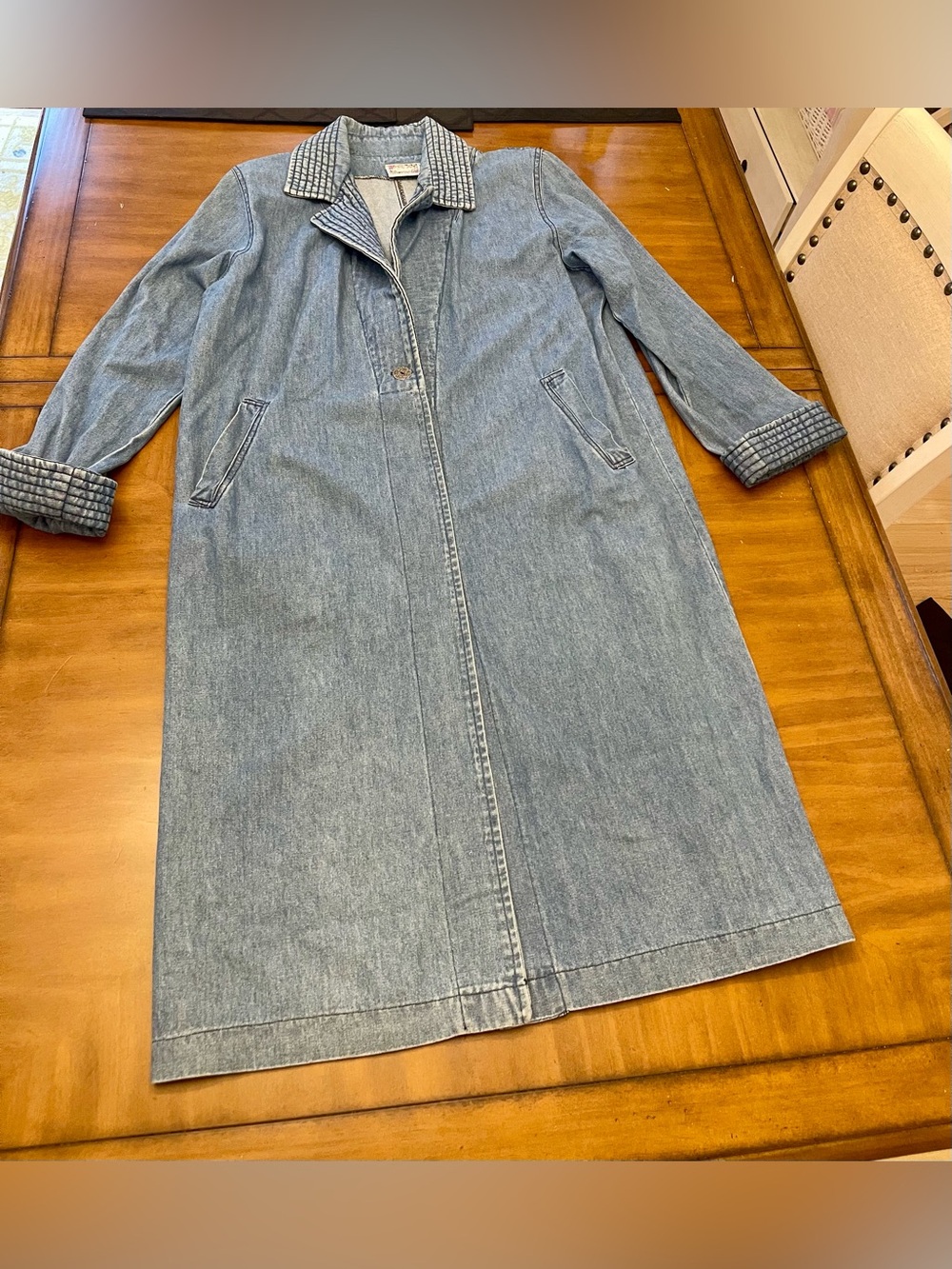 Classic Retro Light Blue Denim Long Coat - Women's Jacket
